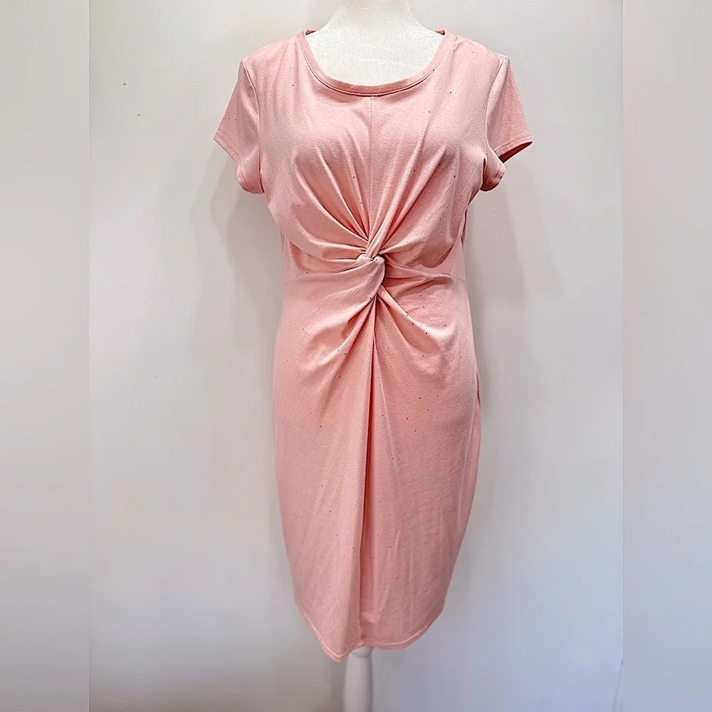 Juicy Couture Pale Pink Glitter Sparkle Knot Front Sheath Dress Size Medium